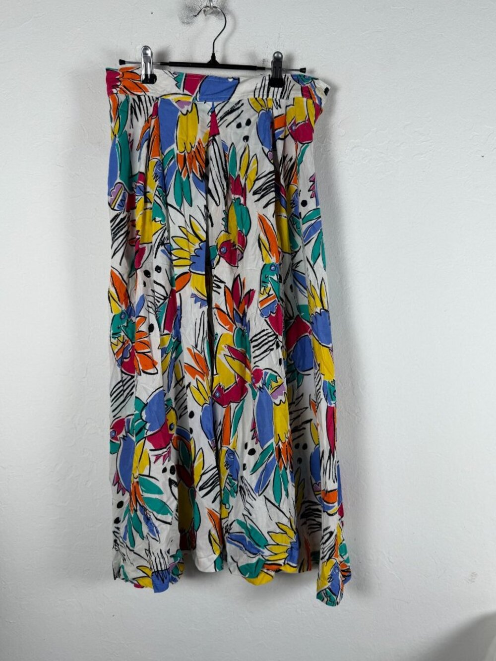 Vintage Chaus Women’s Vibrant Tropical Parrot & Floral Print Midi Skirt Size 12